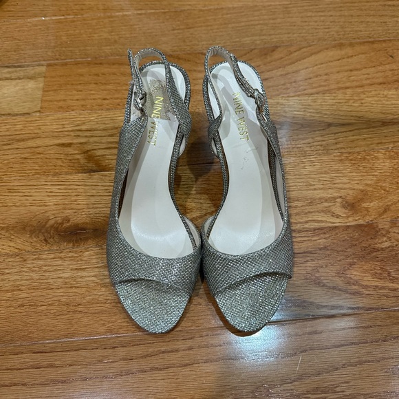 Nine West Shoes - Nine West Silver Peep-Toe Slingback Heels